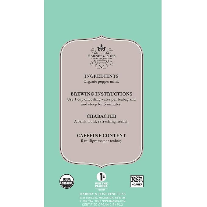 Harney & Sons Premium Organic Herbal Tea, Peppermint, 20 Count (Pack of 2)
