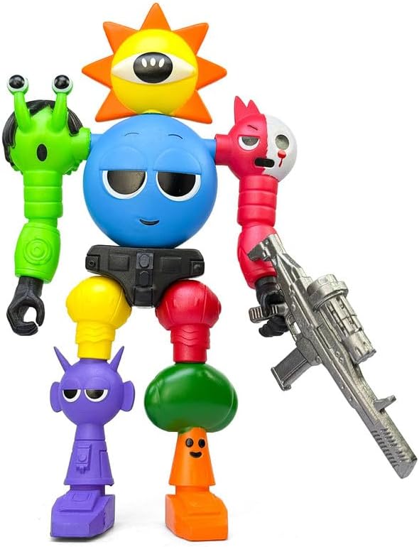 7 Inch Spunky Action Figure - Sprunky Toys Poseable & Detachable Joints Robot, Vibrant Surrealist Collectible for Sprunky Birthday Decorations, Desk Toys & Spunky Gifts (Color-D)