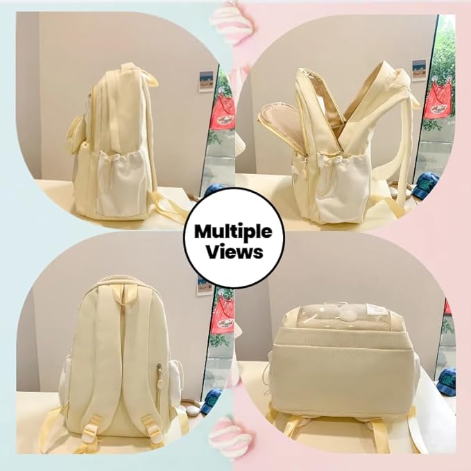 Kawaii Backpack Double Shoulder Bag with Cute Star Removable Pouch Clear Pocket Large Capacity Dopamine Colors Daypack (Clear Blue)