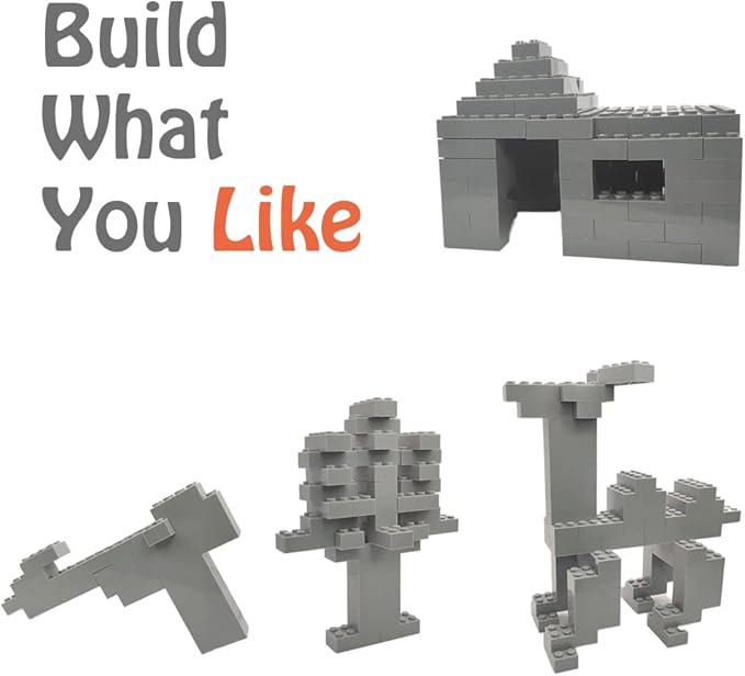 200 Piece Classic Building Bricks, 2x4 Building Blocks STEM Creative Build Toys, 100% Compatible with All Major Brands, MOC Bulk Bricks DIY Play Set for Kids Age 6+(Light Grey)