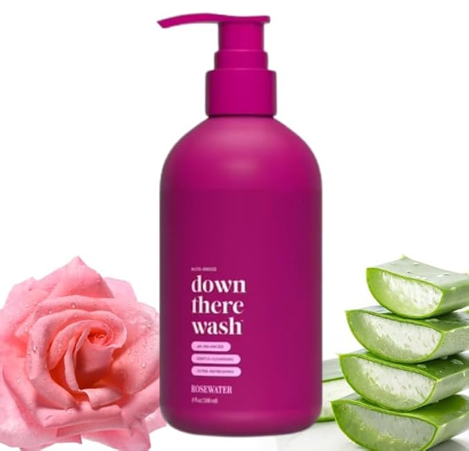 Down There Wash Rosewater Aloe-Based Intimate Cleanser, pH-Balanced with Calendula and Sage, 8. fl oz