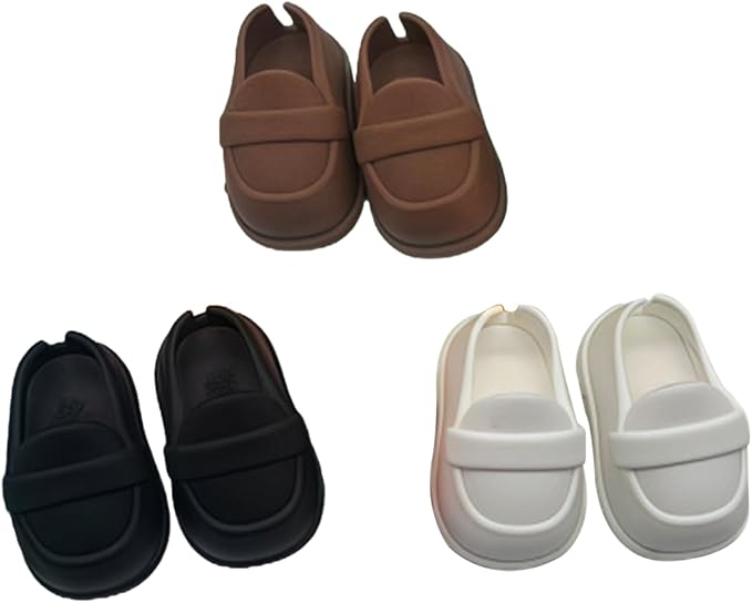 Shoes(3 Packs) for Labubu Clothes (15cm & 17cm Monster Keychain, Macaron/Have a seat/Energy). Clothing Accessories for labubu 6.7" Blind Box. (Dress Shoes:Black+White+Brown)