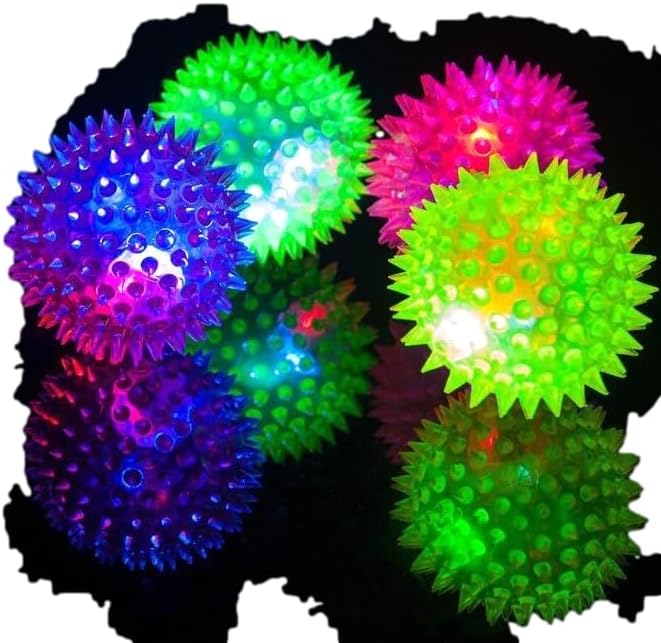 JA-RU Light Up Rubber Spike Balls (Pack of 4 with Flashing Lights) | Great Fidget Toy for Kids | Bulk Bouncing Sensory Balls | Plus 1 Bouncy Ball. #695-4p