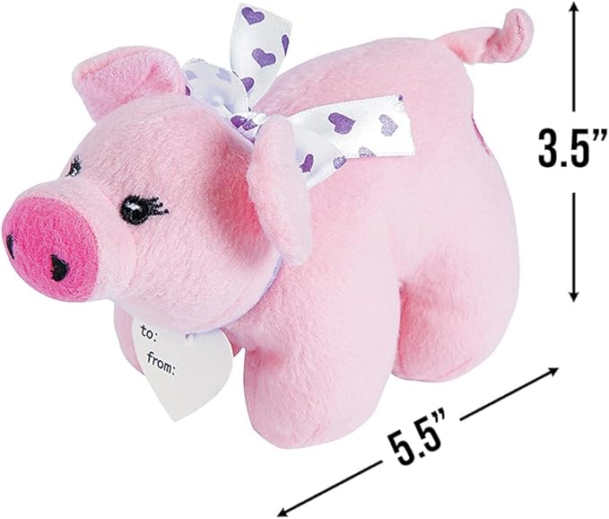 Fun Express - HogS-N-Kisses Plush Baby Pig for Valentine's Day - Toys - Plush - Stuffed Farm & Woodland - Valentine's Day - 12 Pieces