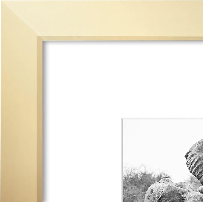 Americanflat 8x8 Picture Frame - Matted to 4x4 - Engineered Wood - Gold | Shatter-resistant glass, wall or tabletop display with included easel, sawtooth hangers included, use with or without mat
