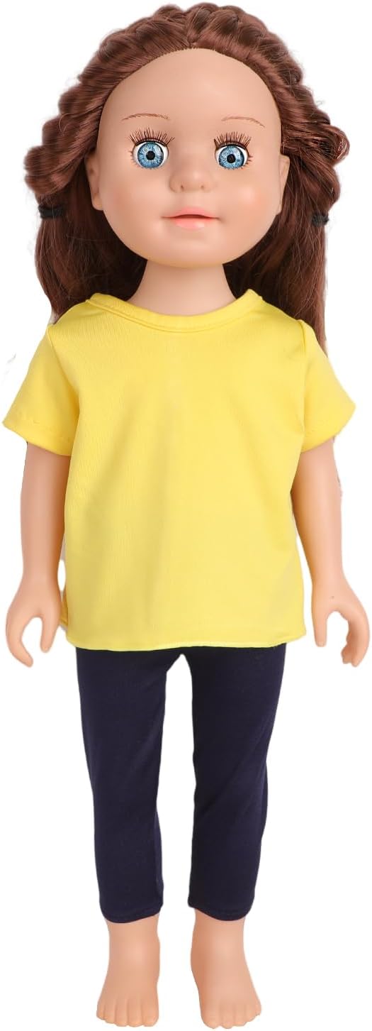 5-Piece Yellow T-Shirts for 17-18 Inch Dolls | Plain Short Sleeve Tees for DIY Customization