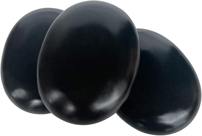 Hot Stone Massage, 3 piece Set Large Oval Hot Stone 3.58x2.78x1.19 inches, Basalt Home spa, Relaxation, Massage Treatment (3PCS)