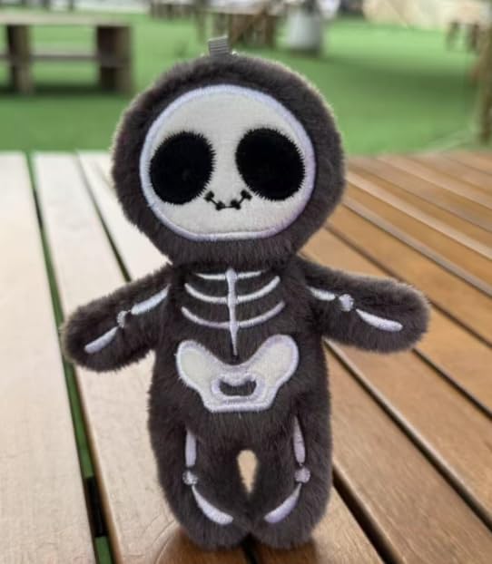 Halloween Black Skull Plushies Figure, Skeleton Stuffed Toy for Holiday Decor & Gifting (4-inch)