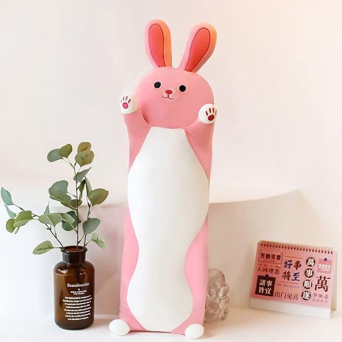Long Rabbit Plush Toy Pillow Soft Pink Rabbit Plush Pillow Long Stuffed Animal Toy Gift for Kids Girlfriend 110cm