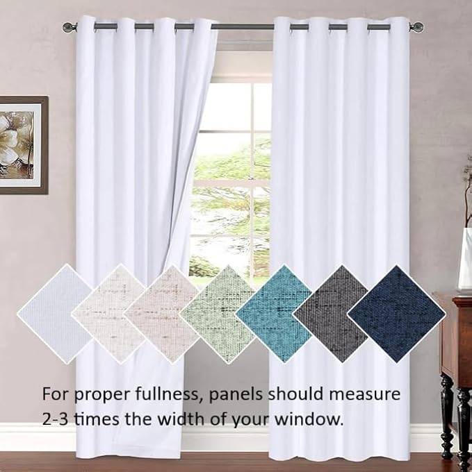 H.VERSAILTEX 108 inch Curtains, Linen Blackout Curtains 100% Absolutely Blackout, Thermal Insulated Textured Linen Look Curtain Draperies Anti-Rust Grommet, 2 Panels Bright White