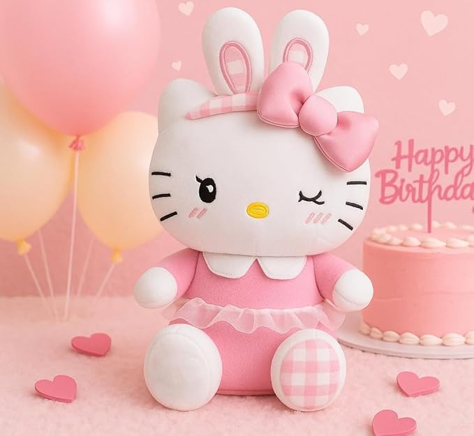 AlphaDesignLuxe Kitty Plush 10” Collectible Kitty Plushie Cute Stuffed Animal Toy Adorable Kawaii Doll (Pink)