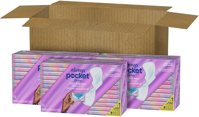 Always Pocket Feminine Pads with FlexFoam,Size 1,Regular,with Wings,Unscented,66 Count (Pack of 2)