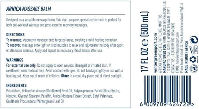 Wintergreen Arnica Massage Balm, Natural Body Lubricant, 17 Fluid Ounces