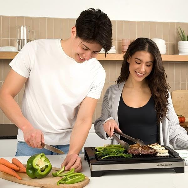 Indoor Grills Electric Smokeless, 1600W BBQ Grill with Water-Filled Drip Tray, 15-Inch Nonstick Grate for Steaks & Korean BBQ, Rapid Heating for Searing