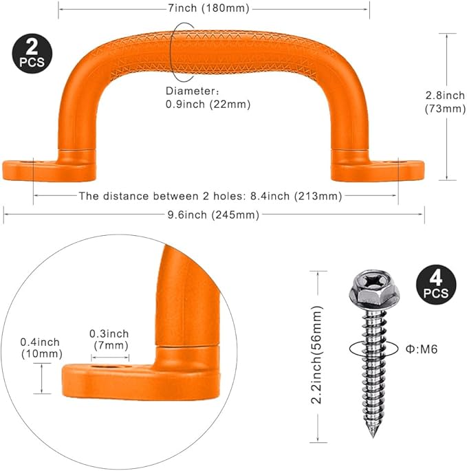 Dolibest 2-Pack Safety Handles for Swing Sets & Playsets - Monkey Bars with Anti-Skid Grip & Finger Indentations, Plastic Grab Handles, Easy Mounting for Climbing Frames, Playhouses, Treehouses