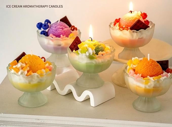 Generic Ice Cream Aromatherapy Candles, Glass Goblet, Decorative Dessert Shape, Fruits Fragrance, Birthday Festival Party Mother Gift (Vanilla Raspberry)