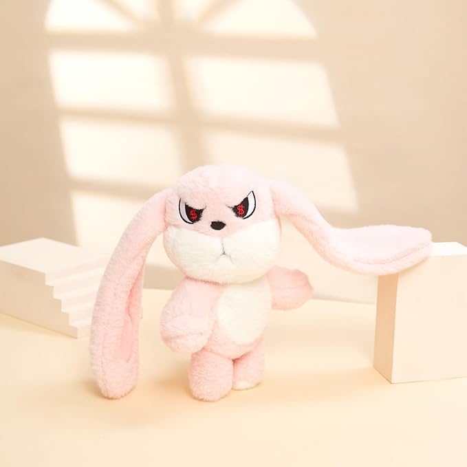 Bunny Plush Toy Stuffed Animal Funny Rotating Head Rabbit Plush Pillows Toy Cute Sensory Soft Stuffed Animals Doll That Show Your Mood Stuffed Bunny For Easter Christmas Birthday Gift,11in(Pink)