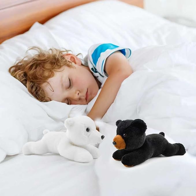 Stuffed Animal for Kids,8 inch Realistic Animal Plush Toy Lying Down Posture Animals,Plush for Boys Girls Adult Birthday Hug Teaching(S-Polar Bear)