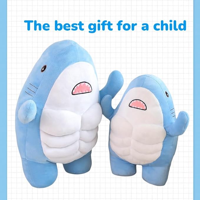 Muscle Shark Stuffed Animal - Cute 3D Muscle Shark Pillow Plush Toy,Gifts for Kids - 13.8inches(Blue)