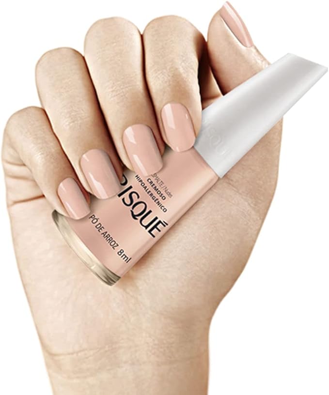 Nail Polish Risque Nude | Esmalte de Unhas | Fast Dry, Hypoallergenic, Long-Lasting, Extra Sparkle, Made in Brazil | Po de Arroz, 0.3 oz, 8ml