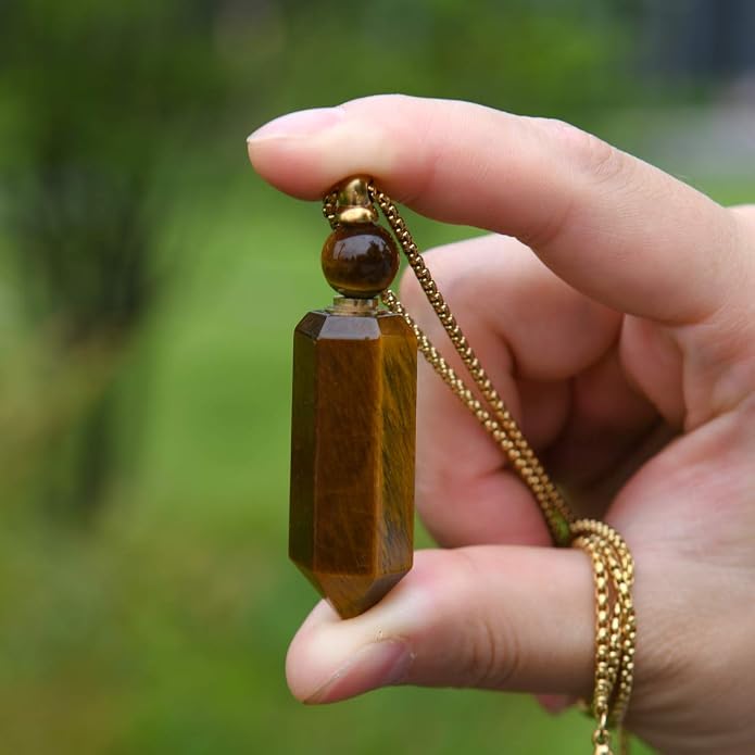 YGLINE Perfume Bottle Necklace,Essential Oil Bottle Pendant,Hexagon Prism Bottle Pendant,Various Gemstones,Healing Stones,Women Gifts