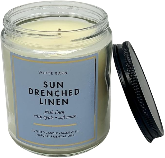 Bath & Body Works Sun Drenched Linen 1-Wick Scented Candle with Natural Essential Oils 7oz - Pack of 2