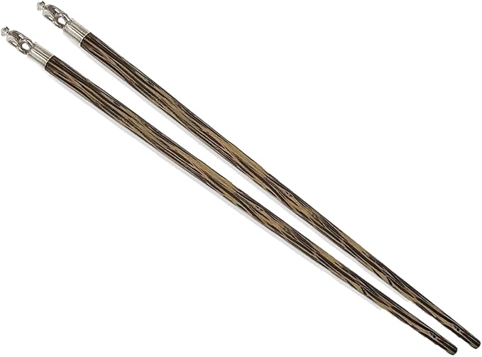 Wooden Chopsticks 9⅞" Long Coconut Palm Wood Chopstick With Metal Monkey Top Eating Utensil Oriental Cutlery Asian Tableware Decorative Dinnerware to Serve Chinese Japanese Korean Food