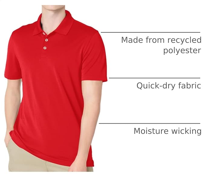 Amazon Essentials Men's Moisture Wicking Golf Polo Shirt, Short Sleeve, Slim-Fit, Quick-Dry, Active Wear
