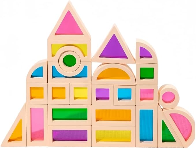 Rainbow Blocks,Acrylic Building Block,Rainbow Stacking Sensory Toys,Toys Set Colorful Preschool Learning Educational Toys for Boys and Girls, Blocks for Toddlers 1-3 (25 PCS)