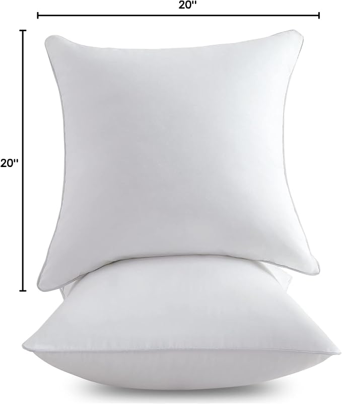 FAVRIQ 20 x 20 Pillow Inserts (Set of 2) - 20 Inch Square Interior Couch Throw Pillow with 100% Cotton Cover - Decorative Pillow Insert Pair - White Sofa Pillow