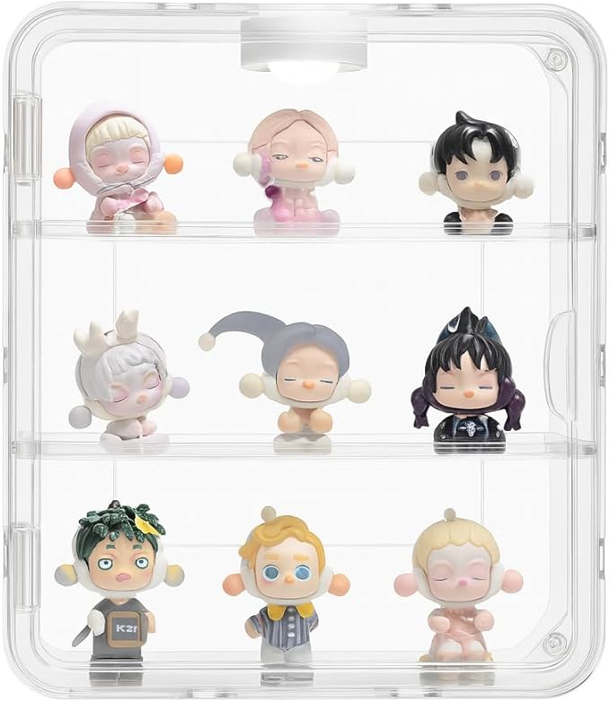 Clear Acrylic Display Case with Light, 3 Tiers Clear Display Case for Figures, Acrylic Storage Organizers Box with Magnetic Door, Wall-Mounted Dustproof Showcase for Collectibles Action Figure
