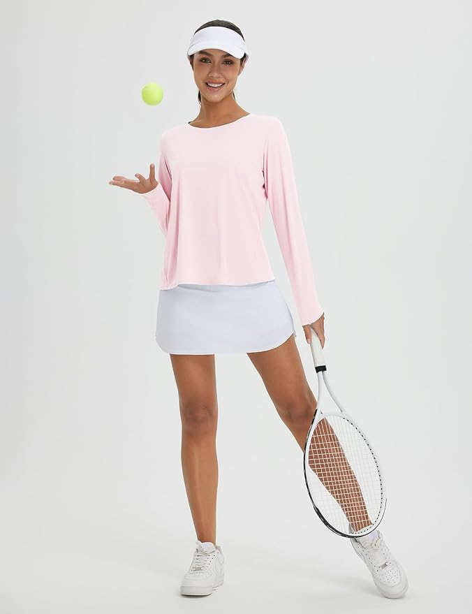 baleaf Women's Long Sleeve Workout Tops Running Sun Shirts Split Back | UPF 50+, Quick Dry, Lightweight, Breathable, Moisture-wicking, SPF, UV, for Athletic, Gym, Hiking, Tennis, Outdoor