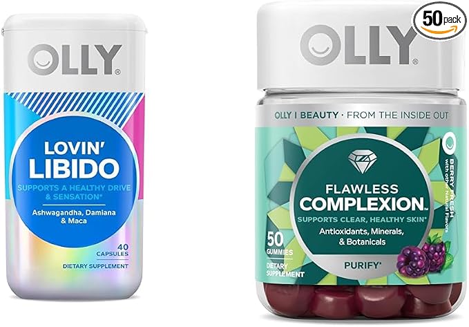 OLLY Lovin' Libido Capsules for Women, Boost Desire, 20 Day Supply Flawless Complexion Gummy, Clear Skin Support, Berry Flavor, 50 Count