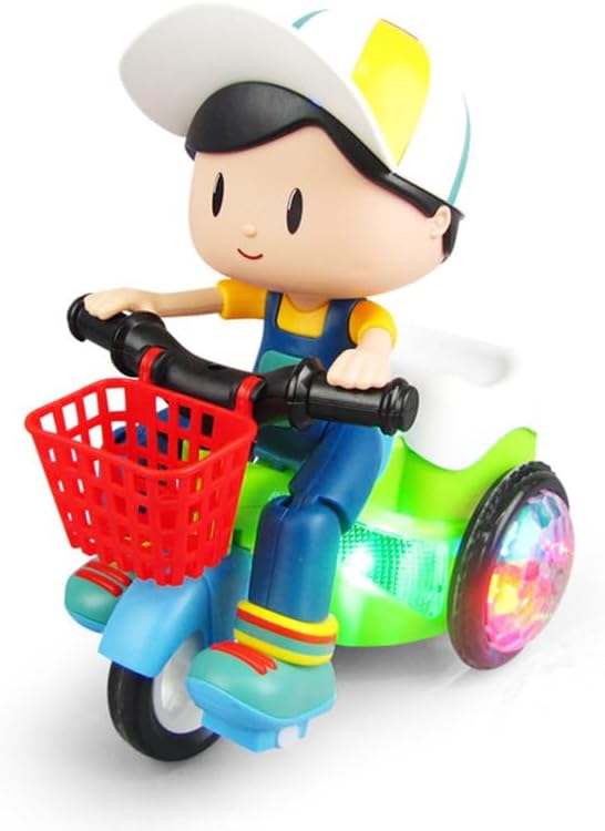 Stunt Tricycle Toy for Boys, 360° Rotating Electric Kids Vehicle with Colorful Lights & Music, Automatic Direction Change Action Toy for Toddlers (Random Color)