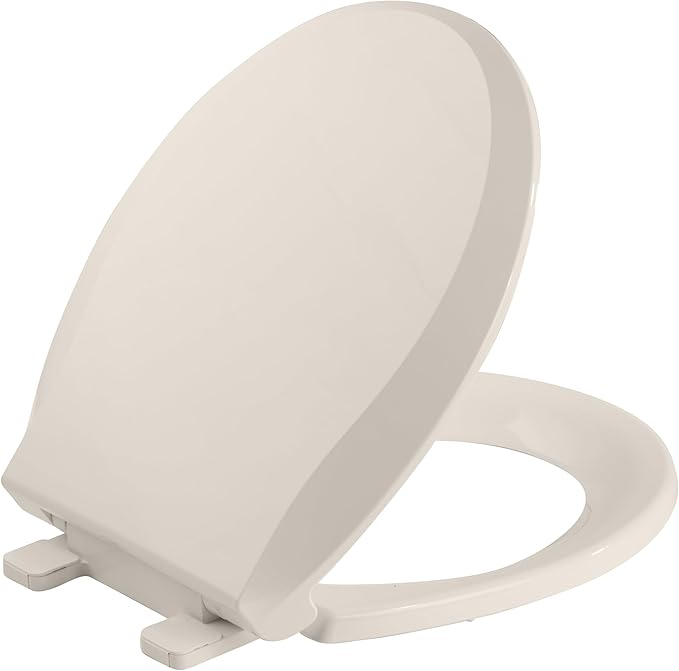 Toilet Seat Round Toilet Seat Cover Almond Color Soft Close PP Toilet Seat for Bathroom, Easy Installation and Comfortable Fit