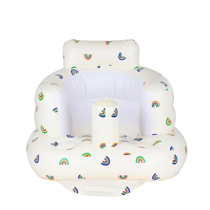 AirSwim Inflatable Baby Chair, Baby Inflatable Seat for Babies 3 Months and Up Summer Inflatable Baby Seat for Sitting Up, Blow Up Baby Floor Seat with Built in Air Pump, Rainbow