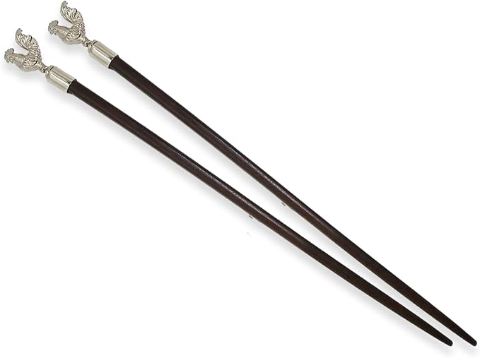 Wooden Chopsticks 9⅞" Long Coconut Palm Wood Chopstick Metal Chicken Top Eating Utensils Oriental Cutlery Asian Tableware Decorative Dinnerware to Serve Chinese Japanese Korean Food