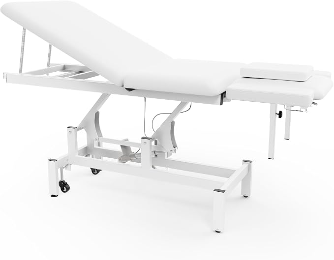 Professional Electric Massage Table, 2 Motors Hydraulic Electric Lift Adjustable Waist and Height Lifting Functions for Treatment/Physical Therapy/Spinal Massage/Facial Spa/Waxing/Tattooing - White