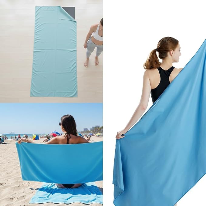 Hot Yoga Towel for Mat, Microfiber Yoga Mat Towel 71" x 31.5", Sweat Absorbent Quick Dry, Lightweight Gym Towel with Carry Bag for Yoga Pilates Workout(Lake Blue)