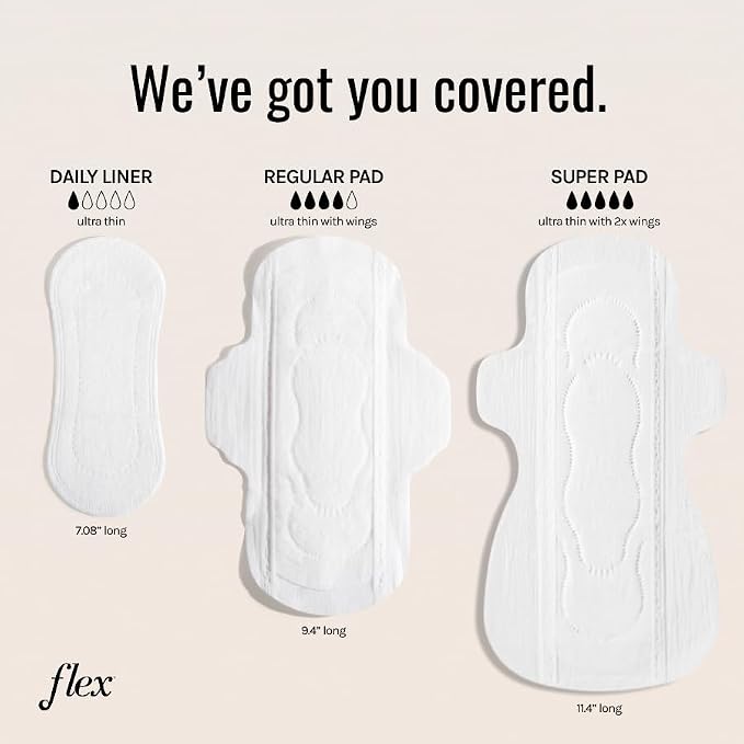 Flex Ultra Thin Pads Super | Ultra Thin with Wings | Fragrance-Free Sanitary Napkins | Super Absorbent & Comfortable Feminine Pads | Unscented (2-Pack, 52 Pads)