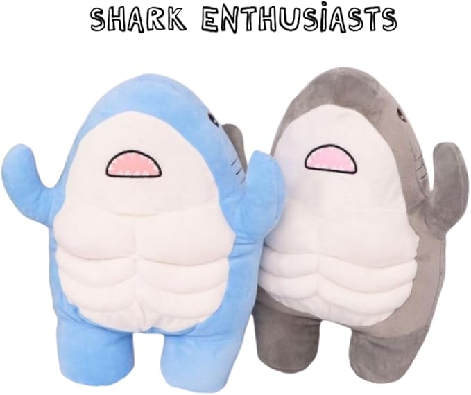 Muscle Shark Stuffed Animal - Cute 3D Muscle Shark Pillow Plush Toy,Gifts for Kids - 13.8inches(Grey)
