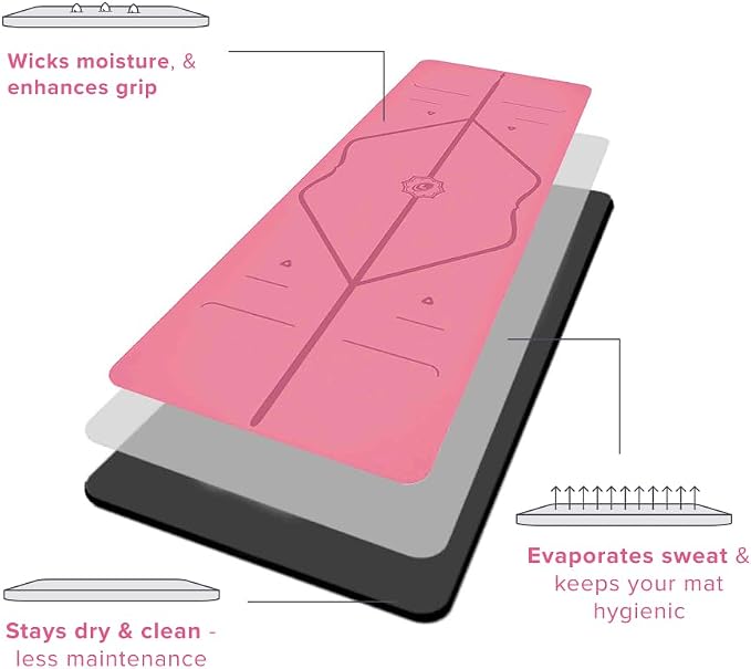 Liforme Original Yoga Mat – Free Yoga Bag Included - Patented Alignment System, Warrior-like Grip, Non-slip, Eco-friendly, sweat-resistant, long, wide, 4.2mm thick mat for comfort