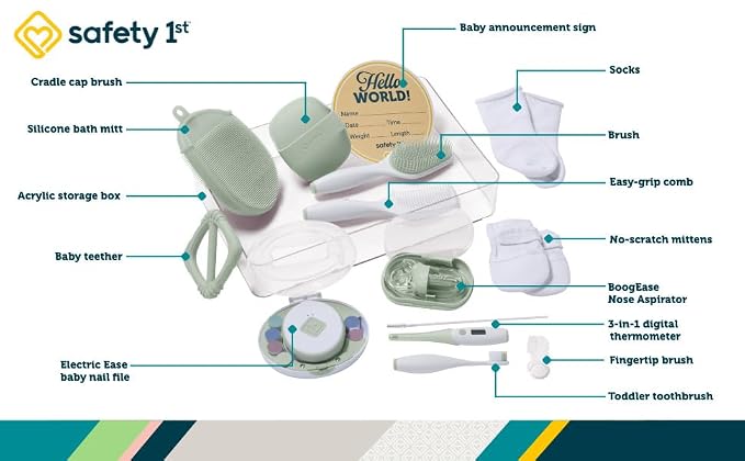 Safety 1st Baby's 1st Welcome Home Health and Grooming Kit, 12‑Piece Newborn Care Set with Electric Nail File and Storage Box