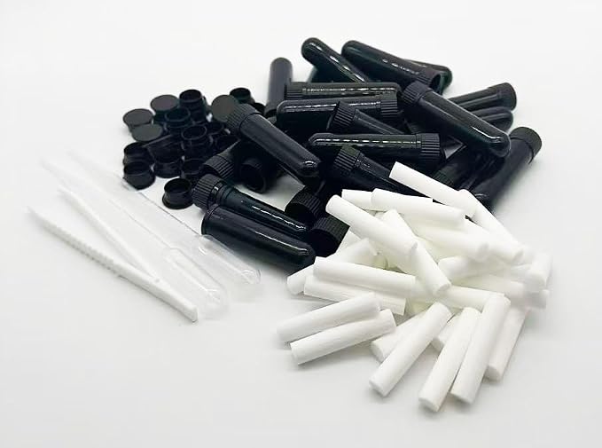 Essential Oil Aromatherapy Blank Nasal Inhaler Tubes (Includes 24 inhalers+36 unscented Wicks+2 Plastic Droppers+1 Plastic Tweezers)-Black.