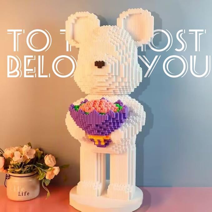 Bridal Bouquet Bear Building Block Set Violence Building Blocks, White Bear Micro Blocks(3827PCS) Gifts for Adults and Children