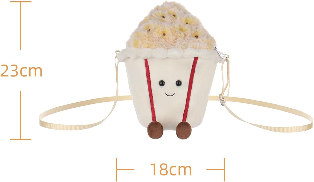 Apricot Lamb Caramel Popcorn Plush Shoulder Bag for Kids, Teen Girls Boys, Fashion Handbags, 9 Inches