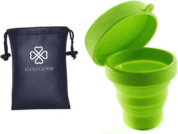 Menstrual Cup Sterilizer Cleaner, LUCKY CLOVER Collapsible Silicone Cup Foldable Sterilizing Cup for Menstrual Cups and Storing Your Diva Cup - Foldable for Travel(Green)