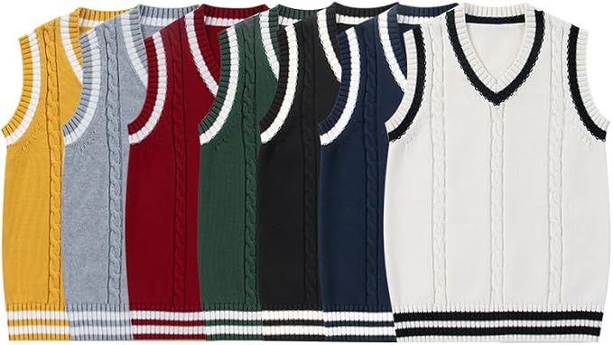 jinghuiyue Women’s V Neck Sweater Vest School Uniform Solid Color Sleeveless Knit Sweaters Pullover Tank Tops