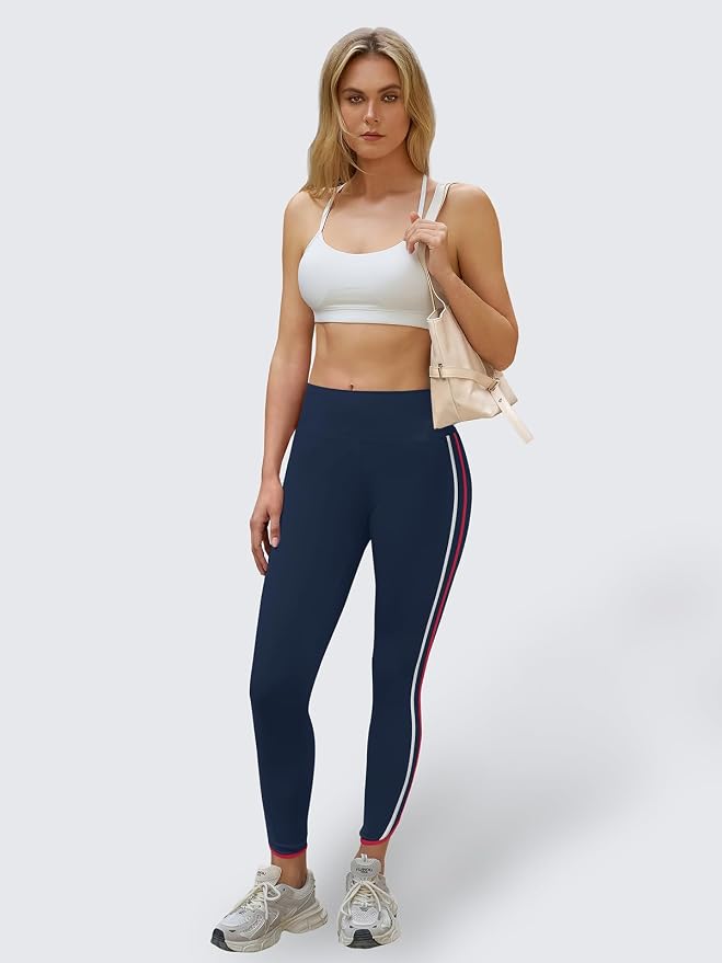 Aoysky Womens Buttery Soft Workout Leggings 25" Side Stripes High Waisted Full Length Yoga Leggings