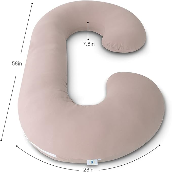 INSEN Pregnancy Pillow Cooling, Maternity Pillow with Soft Cotton Cover, C Shaped for Side Sleeping, Natural Pink